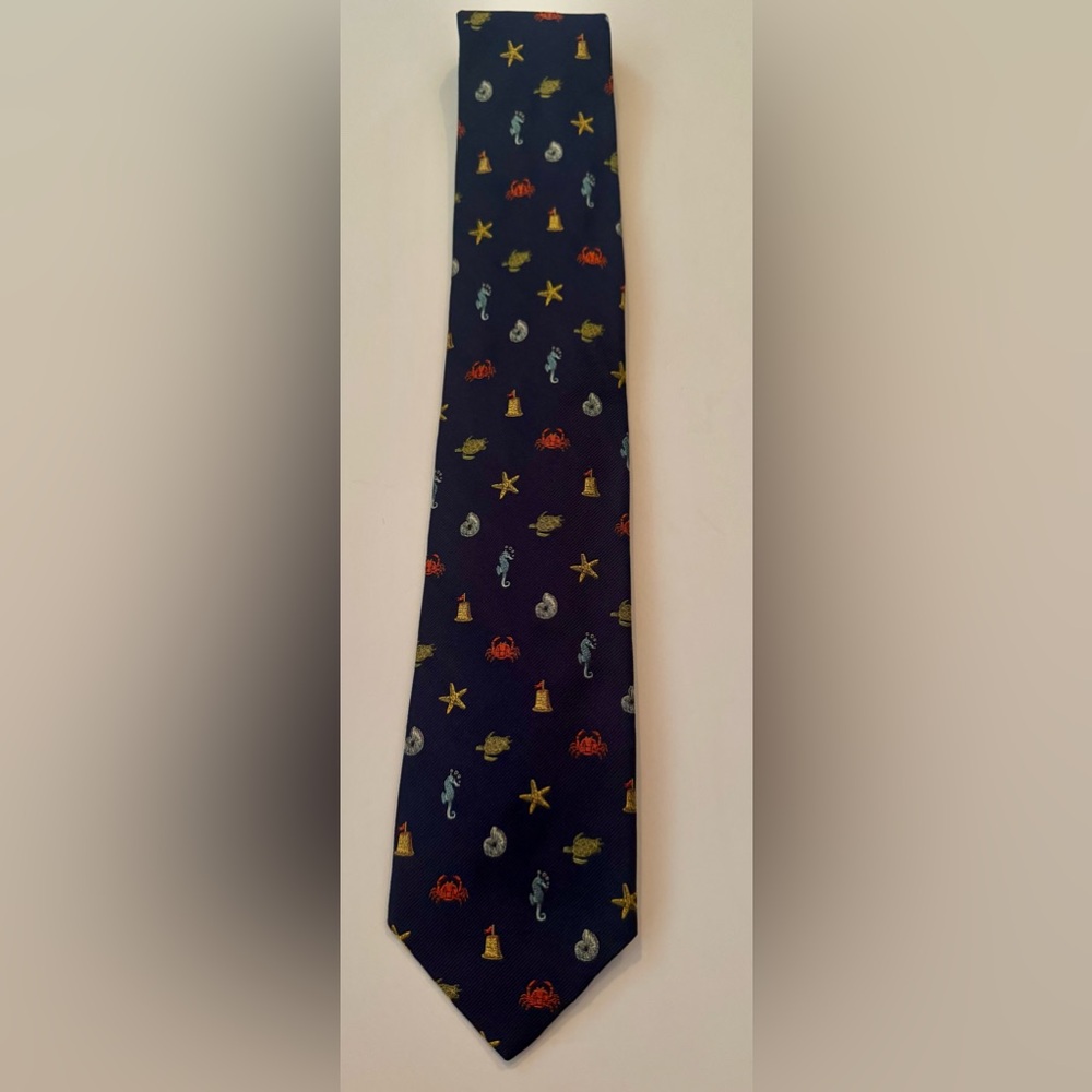Hickey Freeman Navy Tie with Colorful Nautical Sea Motifs
